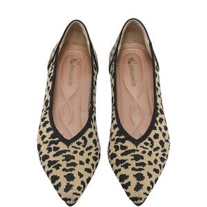 Women Pointed Toe Ballet Leopard 2 Flat Comfortable Casual Dressy Office Shoes